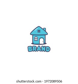 Vector logo design of blue house cute character.  This logo is good to use of play area brand, kindergarten brand, kids care brand,etc.