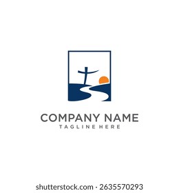 vector logo design blue river cross. vector logo