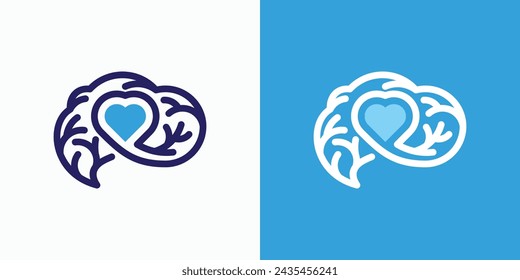 Vector logo design of a brain and heart outline in the middle with a modern, simple, clean and abstract style.