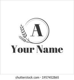 Vector logo design, brand, seal concept for bakery, coffee house, sweet-shop, pastry, confectionery, cereals. Circle and spikelets. Isolated logotype design on white.