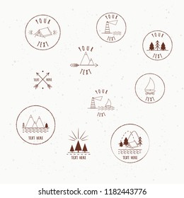 Vector logo design for campers, element for emblem. Outdoor activity symbol. Isolated.Adventure outdoor vintage isolated label vector illustration. Summer trip symbols. Wild life concept. Hiking logo.