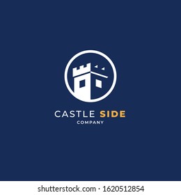 Vector logo design, castle in circle symbol icon. Logotype template