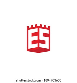 Vector logo design with castle look, consisting of letters E and S.