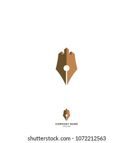 Vector logo design, castle and pen symbol icon. Logotype template.