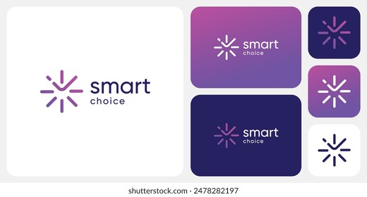 Vector logo design of a check mark between rays of light in a modern, simple, clean and abstract style.