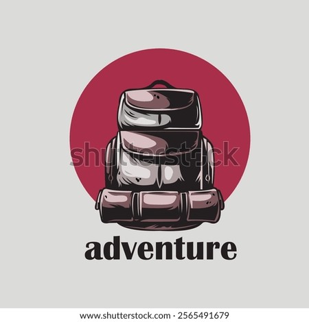 vector logo design for a climber's backpack in maroon color in a simple vector design model