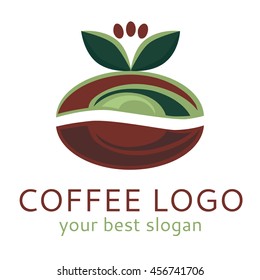 Vector logo design with coffee seeds and leaves