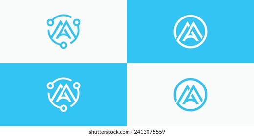 Diseño del logotipo vectorial colección de las iniciales de la letra A M en círculo de conexión