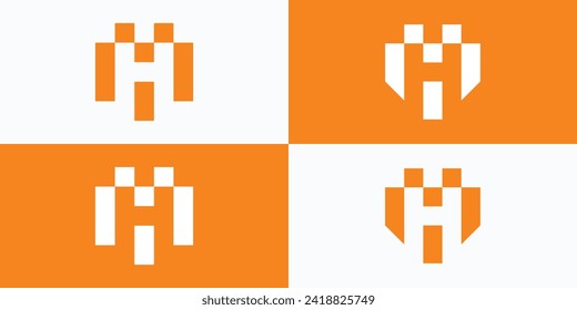 Vector logo design, collection of letters H squares in the shape of a shield and fortress.