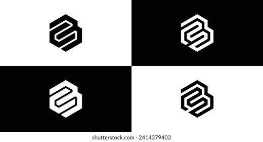 Vector logo design collection and variations of the initials C B in the form of a hexagonal cube.