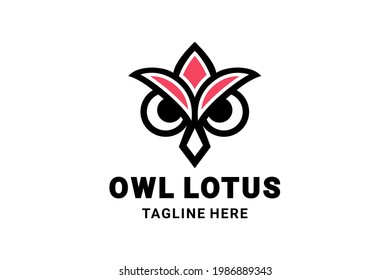 Vector logo Design Combination Face Owl and Lotus with line art style