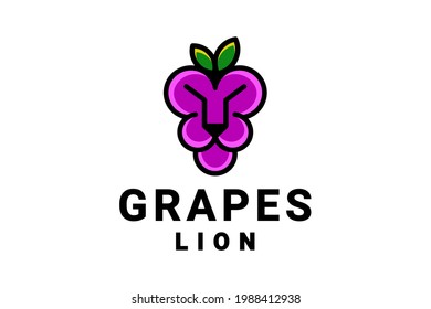 Diseño de logotipo vectorial de uvas combinadas y leones