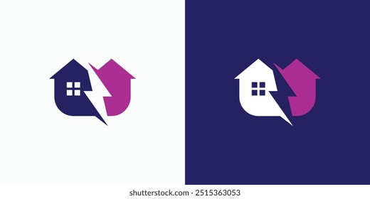 Vector logo design combination of house and lightning shape with modern, simple, clean and abstract style. Icon for business, property, real estate and personal branding.