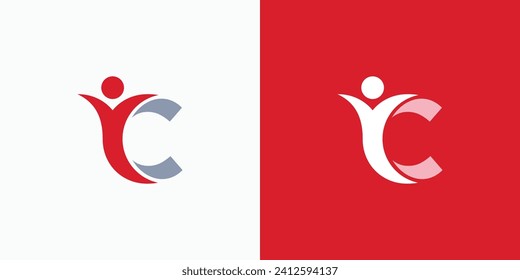 Vector logo design combination of jumping person shape and letter C