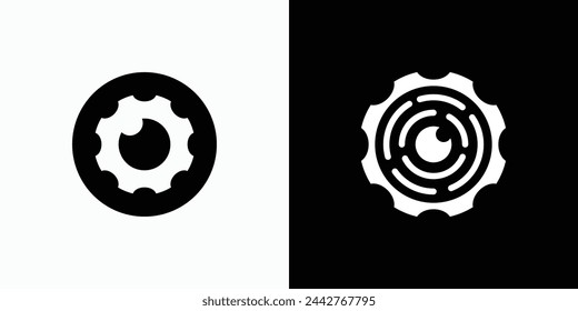 Vector logo design combination of lens and gear shapes with a modern, simple, clean and abstract style.