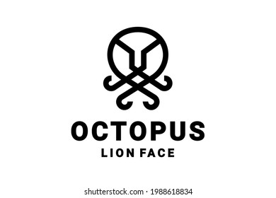 Diseño de logotipo vectorial de pulpo combinado y león