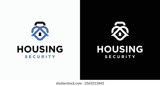 Vector logo design combination of padlock, roof and heart shape with modern, simple, clean and abstract style. Icon for business, security, love and personal branding.