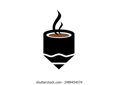 Vector Logo Design Combination of Pencil And Glass Coffee