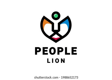 Vector Logo Design Combination People and Lion with line art