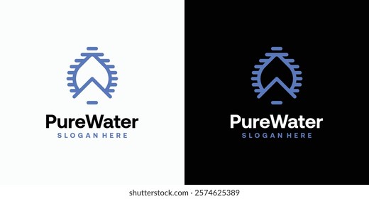 Vector logo design combination of pure clean water and house with modern and simple abstract lines.