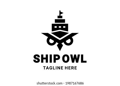 Vector logo Design Combination Ship And Face Owl