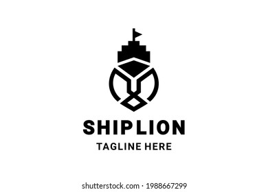 Vector Logo Design Combination Ship and Lion