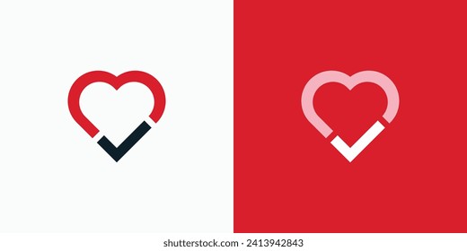Vector logo design combining check mark and heart symbol.