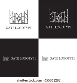 Vector logo design for company with gate illustration and place for monogram letters, Business Card Template, icon design