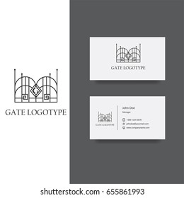 Vector logo design for company with gate illustration and place for monogram letters, Business Card Template, icon design