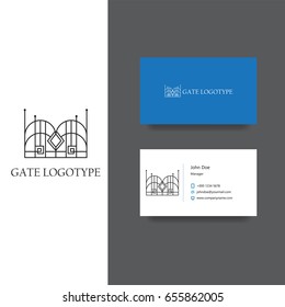 Vector logo design for company with gate illustration and place for monogram letters, Business Card Template, icon design