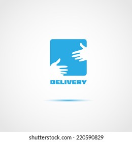 vector logo design concept for delivery service in the form of the box and two hands
