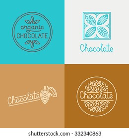 Vector logo design concepts and templates in trendy linear style for chocolate packaging 