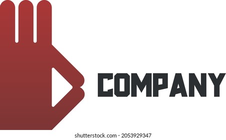 Vector logo design depicting a stylized hand launching a music or movie player. Logo for music, studios and shops 
