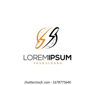 Vector logo design earth and lightning