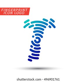 Vector logo design element, abstract information and identification fingerprint letter T color icon