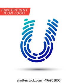 Vector logo design element, abstract information and identification fingerprint letter U color icon