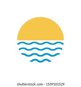 Vector logo design element with business card template on white background. Wave, sun, sea,beach