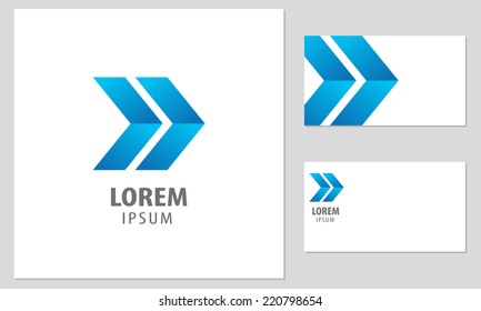 Vector logo design element with business card template. Right, blue, relations, assistant.