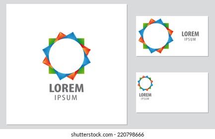 Vector logo design element with business card template. Relations, circle, assistance.