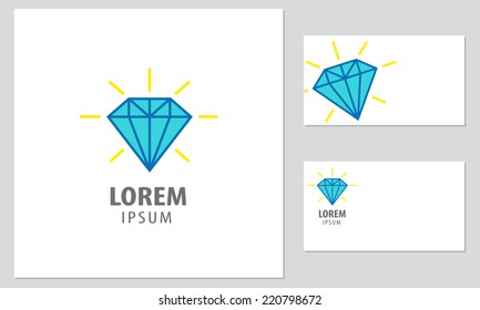 Vector logo design element with business card template. Diamond, jewels, assistance.