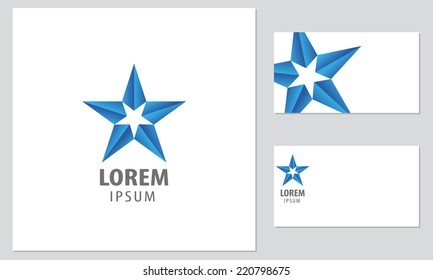 Vector logo design element with business card template. Star, blue, assistant.