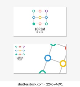 Vector logo design element with business card template. Net, chain, assistance.