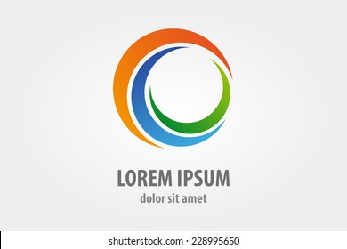 Vector logo design element with business card template on white background. Sun, semicircle.