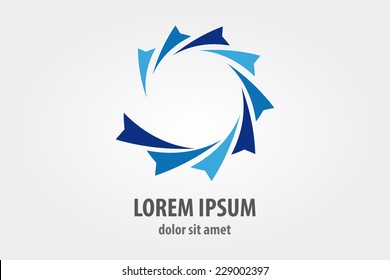 Vector logo design element with business card template on white background. Wave, blue, sun