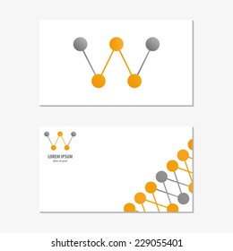 Vector logo design element with business card template on white background. Graphic, molecule, DNA