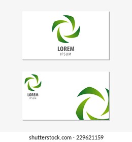Vector logo design element with business card template on white background. quatrefoil, green