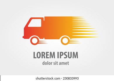 Vector logo design element with business card template on white background. Truck, freight, cargo