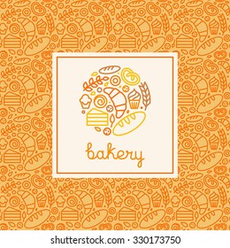 Vector logo design element made with linear icons - bakery concepts and menu covers in trendy linear style with outline icons