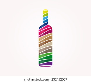 Vector logo design element on white background. Colorful wine bottle