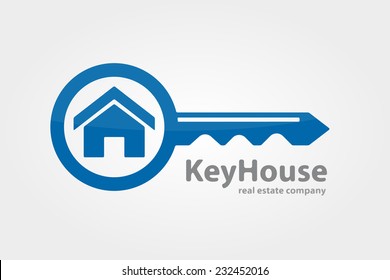 Vector logo design element on white background. Real estate, key, house, home